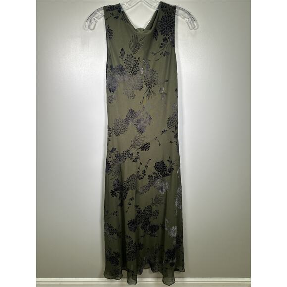 Sundance Maxi Dress S Mesh Green Black Velour Floral Y2K Body Contour Wedding - Picture 1 of 7
